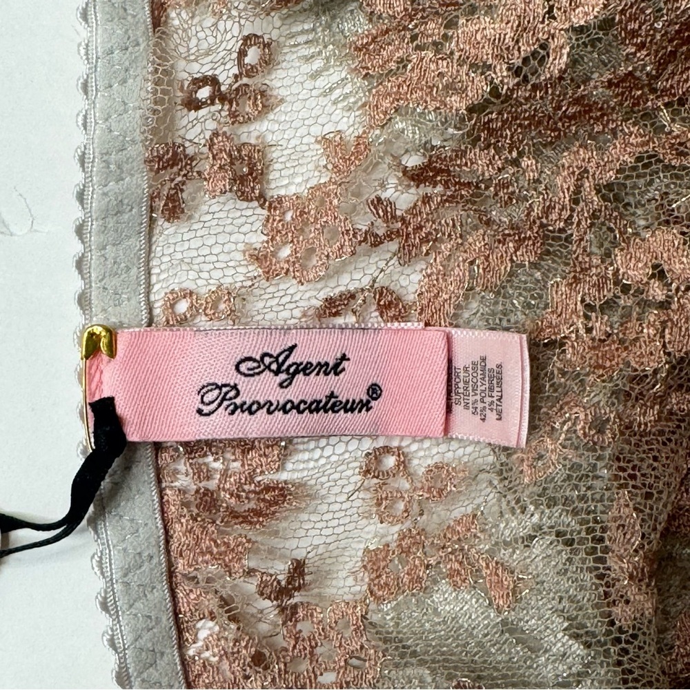 NWT AGENT PROVOCATEUR Lorelli Lace Silk Bikini Briefs Rose Gold Silver AP Size 3 - Picture 9 of 16